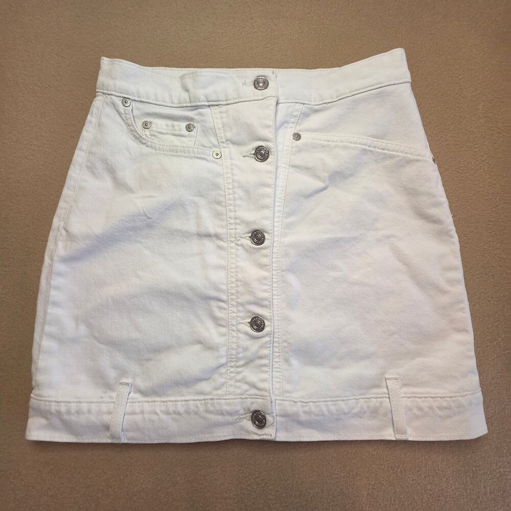 7 For All Mankind White Denim Button-Front Mini Skirt Sz 27